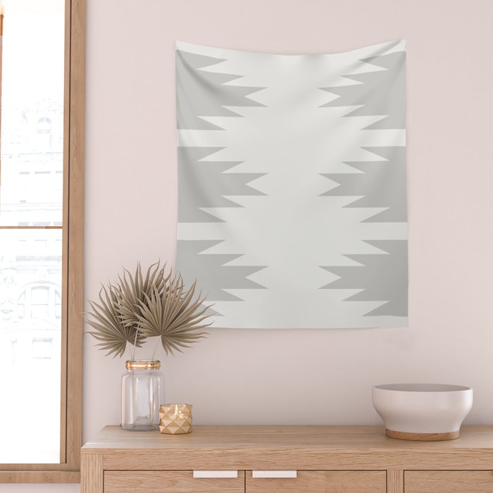Geometric Southwestern Minimalism - White and Grey Wall Tapestry Gallery Image 2