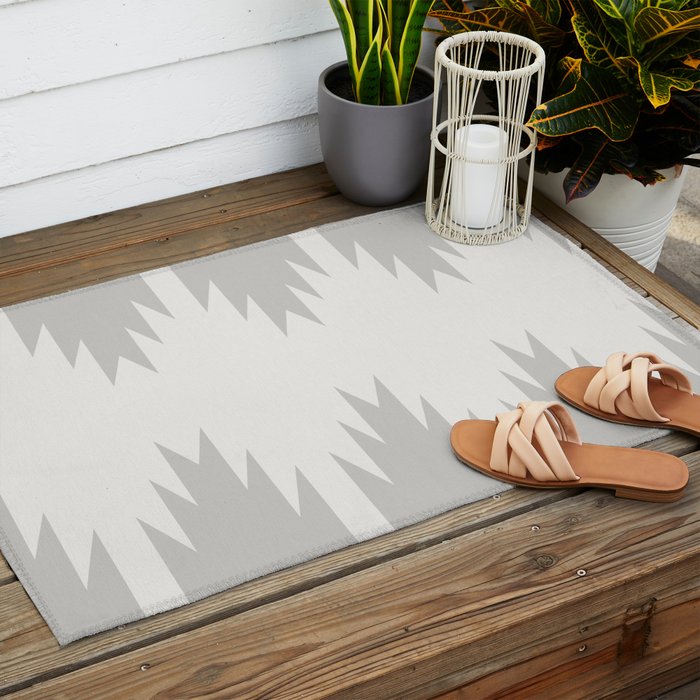 Geometric Southwestern Minimalism - White and Grey Outdoor Rug Gallery Image 2