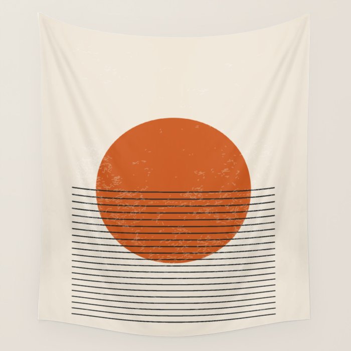 Red Sunset Circle Stripes Mid Century Modern Minimalist Rothko Inspired Colourfield Stripes Wall Tapestry Gallery Image 4