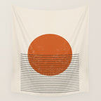 Red Sunset Circle Stripes Mid Century Modern Minimalist Rothko Inspired Colourfield Stripes Wall Tapestry Gallery Image 4