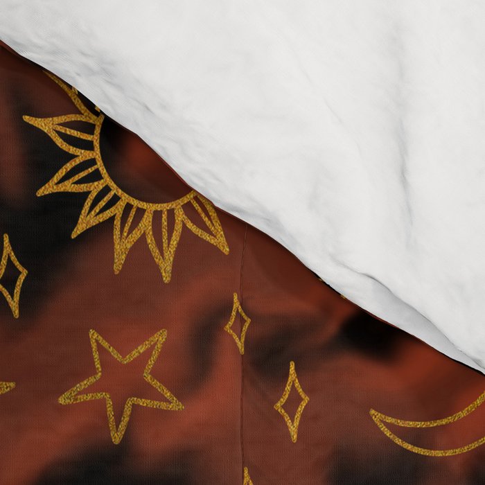 Tie Dye Moon and Star Print in Orange Comforter Gallery Image 4