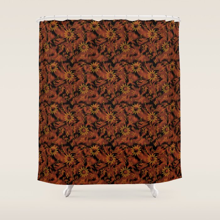 Tie Dye Moon and Star Print in Orange Shower Curtain Gallery Image 1
