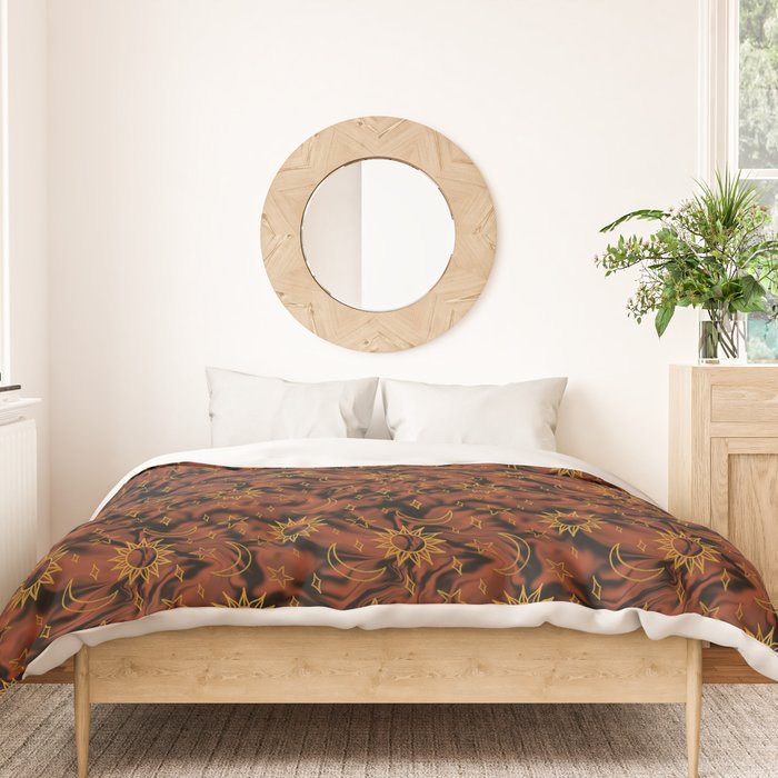 Tie Dye Moon and Star Print in Orange Duvet Cover Gallery Image 3