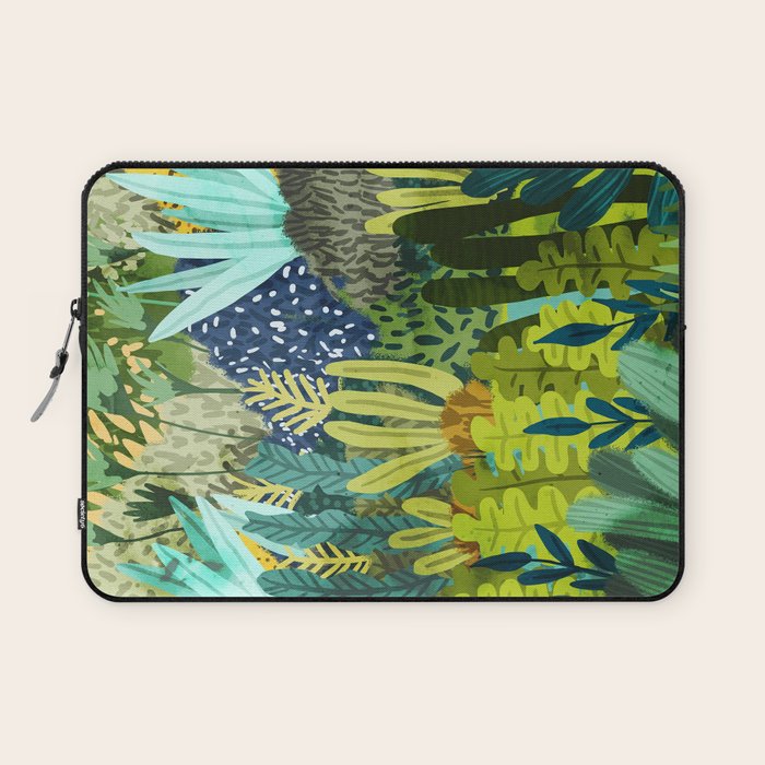 Wild Jungle Painting, Forest Dark Botanical Nature, Plants Tropical Eclectic Modern Illustration Laptop Sleeve Gallery Image 1