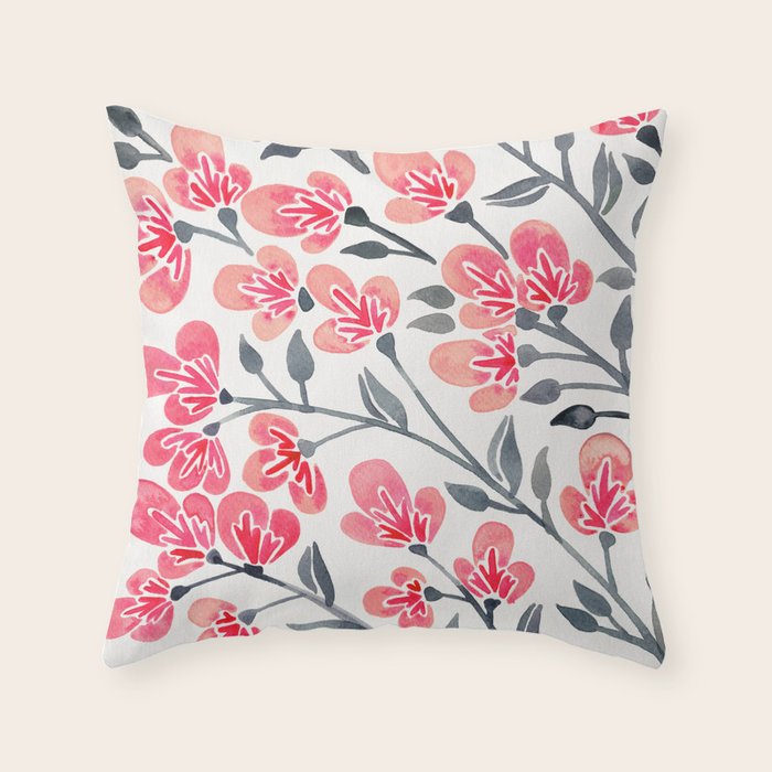 Cherry Blossoms - Pink & Black Palette Throw Pillow Gallery Image 6