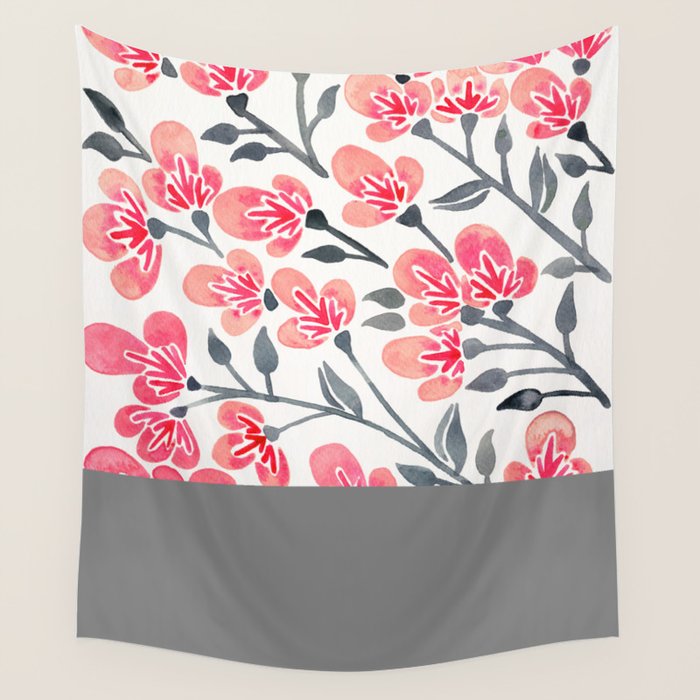 Cherry Blossoms - Pink & Black Palette Wall Tapestry Gallery Image 1