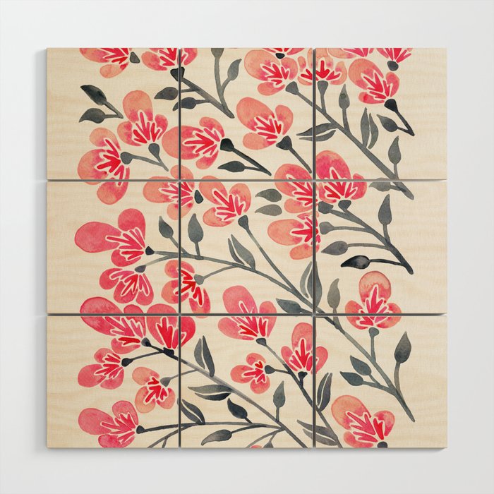 Cherry Blossoms - Pink & Black Palette Wood Wall Art Gallery Image 1