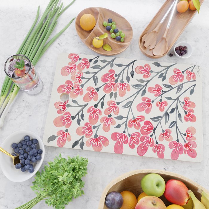 Cherry Blossoms - Pink & Black Palette Cutting Board Gallery Image 2