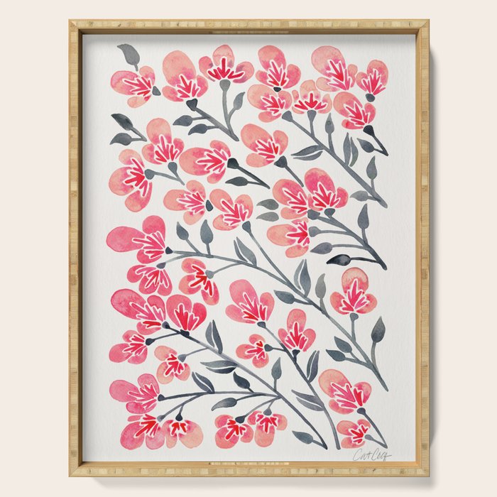 Cherry Blossoms - Pink & Black Palette Serving Tray Gallery Image 1