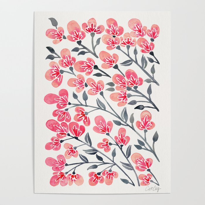 Cherry Blossoms - Pink & Black Palette Poster Gallery Image 1