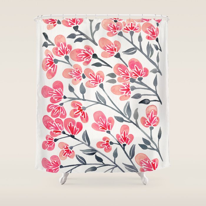 Cherry Blossoms - Pink & Black Palette Shower Curtain Gallery Image 1