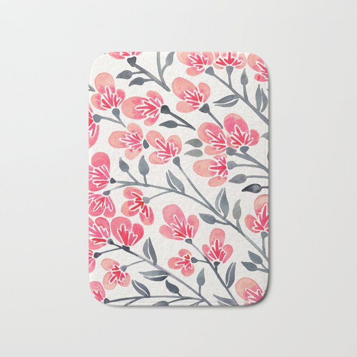 Cherry Blossoms - Pink & Black Palette Bath Mat Gallery Image 1