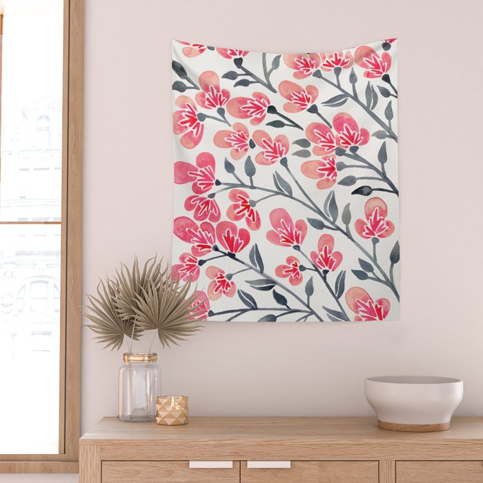 Cherry Blossoms - Pink & Black Palette Wall Tapestry Gallery Image 2