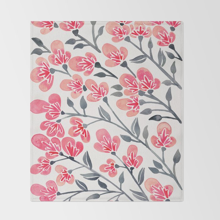 Cherry Blossoms - Pink & Black Palette Throw Blanket Gallery Image 2