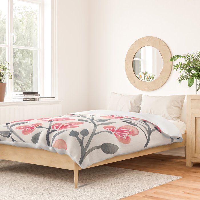 Cherry Blossoms - Pink & Black Palette Duvet Cover Gallery Image 2