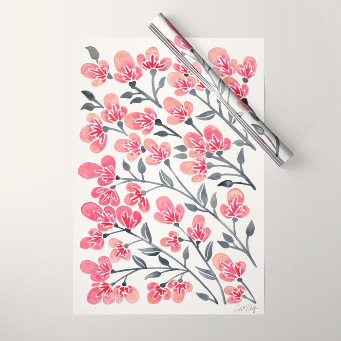 Cherry Blossoms - Pink & Black Palette Wrapping Paper Gallery Image 1
