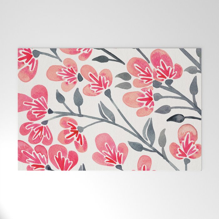 Cherry Blossoms - Pink & Black Palette Welcome Mat Gallery Image 1