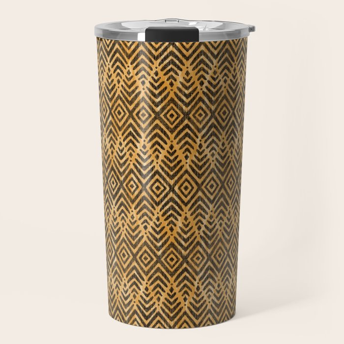 Feather Ikat - Marigold and black Travel Mug Gallery Image 1
