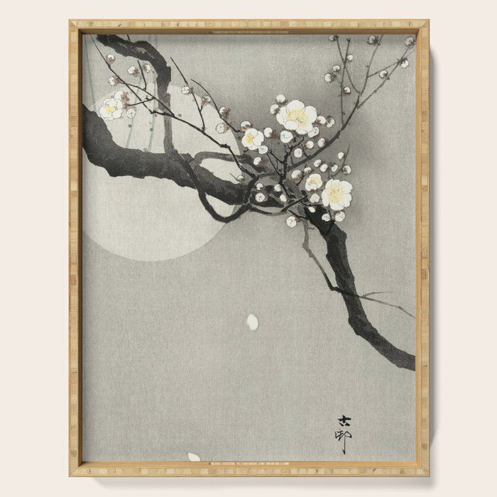 Ohara Koson, Blossoming Tree And Full Moon - Vintage Japanese Woodblock Print Serving Tray Gallery Image 1