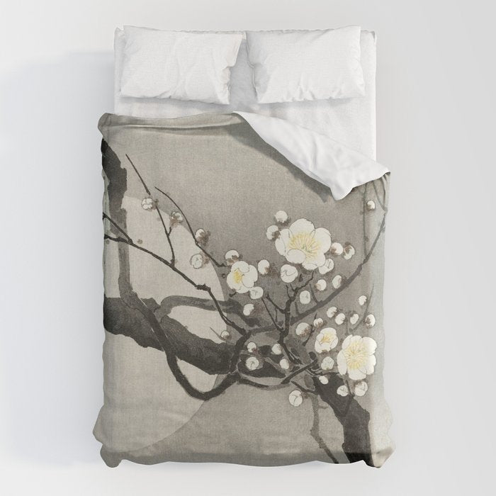 Ohara Koson, Blossoming Tree And Full Moon - Vintage Japanese Woodblock Print Duvet Cover Gallery Image 6