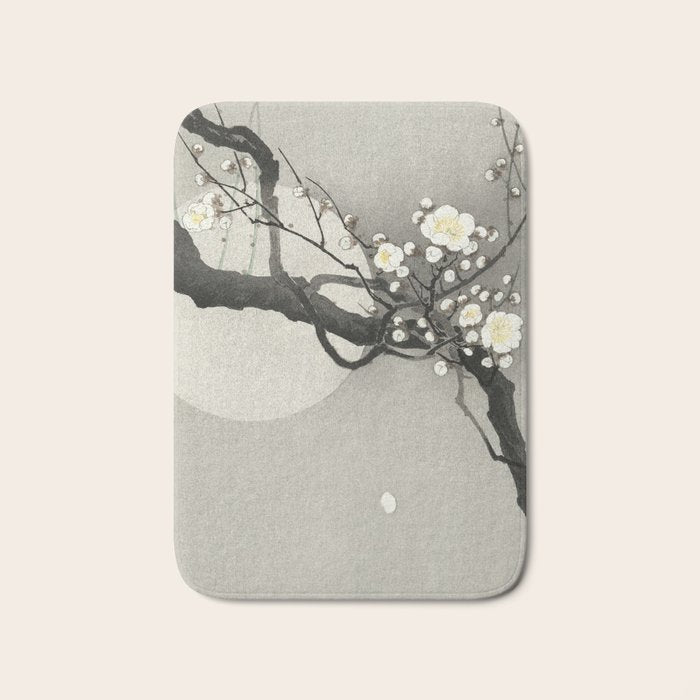 Ohara Koson, Blossoming Tree And Full Moon - Vintage Japanese Woodblock Print Bath Mat Gallery Image 1