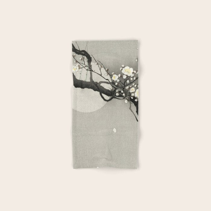 Ohara Koson, Blossoming Tree And Full Moon - Vintage Japanese Woodblock Print Bath Towel Gallery Image 1