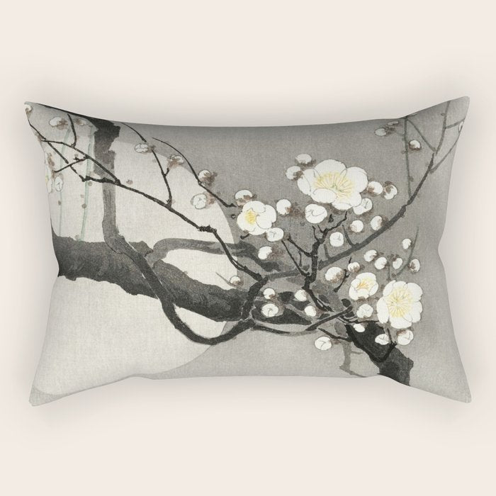 Ohara Koson, Blossoming Tree And Full Moon - Vintage Japanese Woodblock Print Rectangular Pillow Gallery Image 1