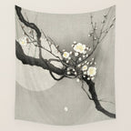 Ohara Koson, Blossoming Tree And Full Moon - Vintage Japanese Woodblock Print Wall Tapestry Gallery Image 4