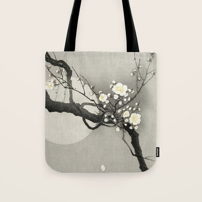 Ohara Koson, Blossoming Tree And Full Moon - Vintage Japanese Woodblock Print Tote Bag Gallery Image 1