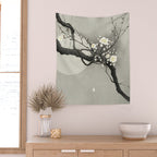 Ohara Koson, Blossoming Tree And Full Moon - Vintage Japanese Woodblock Print Wall Tapestry Gallery Image 2