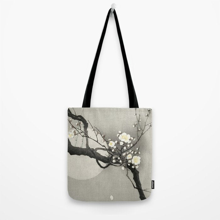 Ohara Koson, Blossoming Tree And Full Moon - Vintage Japanese Woodblock Print Tote Bag Gallery Image 2