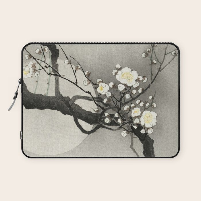 Ohara Koson, Blossoming Tree And Full Moon - Vintage Japanese Woodblock Print Laptop Sleeve Gallery Image 1