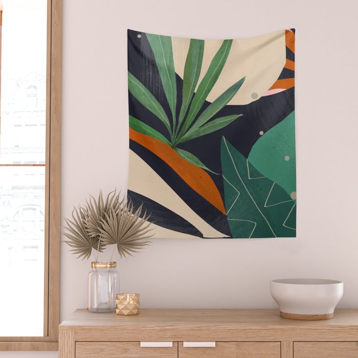 Abstract Art Tropical Leaves 41 Wall Tapestry Gallery Image 2