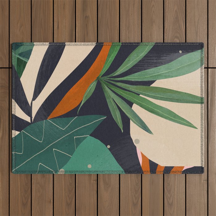 Abstract Art Tropical Leaves 41 Outdoor Rug Gallery Image 1