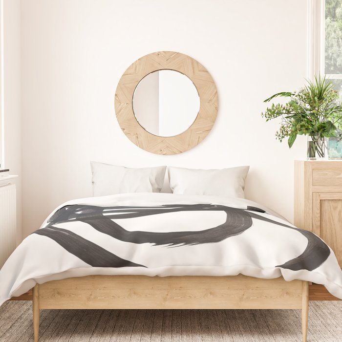 Black And White Minimalist Mid Century Abstract Ink Art Circle Swirls Black Circles Minimal Duvet Cover Gallery Image 3