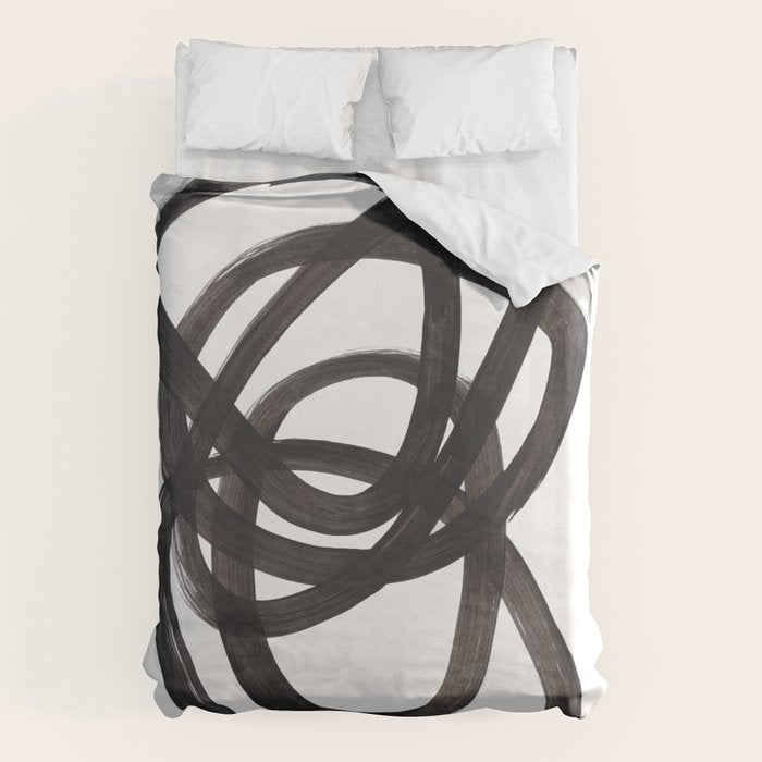 Black And White Minimalist Mid Century Abstract Ink Art Circle Swirls Black Circles Minimal Duvet Cover Gallery Image 1