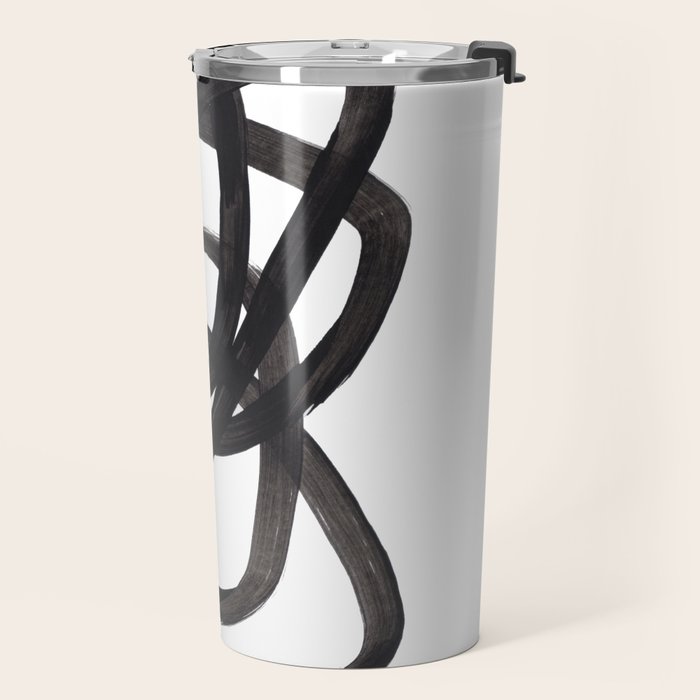 Black And White Minimalist Mid Century Abstract Ink Art Circle Swirls Black Circles Minimal Travel Mug Gallery Image 2