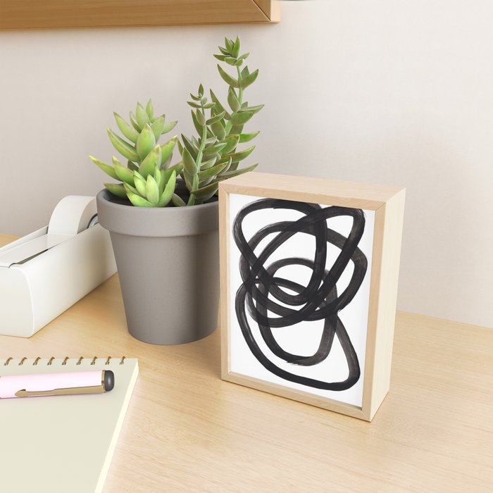 Black And White Minimalist Mid Century Abstract Ink Art Circle Swirls Black Circles Minimal Mini Art Print Gallery Image 2