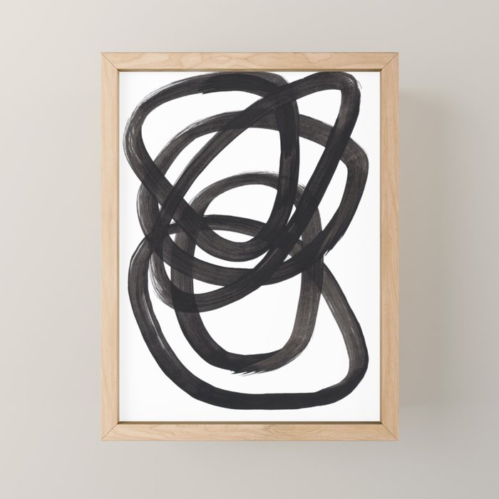 Black And White Minimalist Mid Century Abstract Ink Art Circle Swirls Black Circles Minimal Mini Art Print Gallery Image 1
