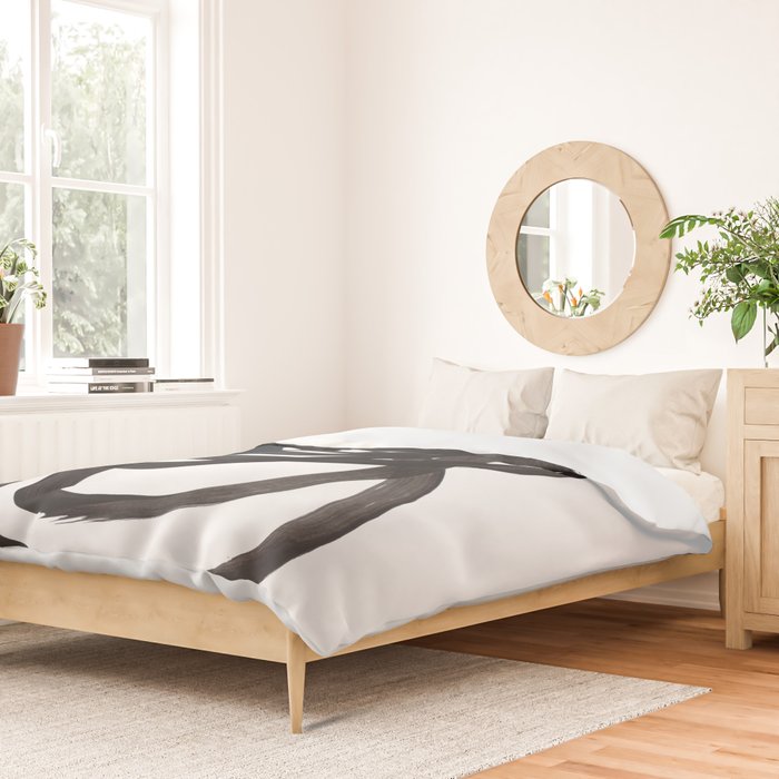 Black And White Minimalist Mid Century Abstract Ink Art Circle Swirls Black Circles Minimal Duvet Cover Gallery Image 2