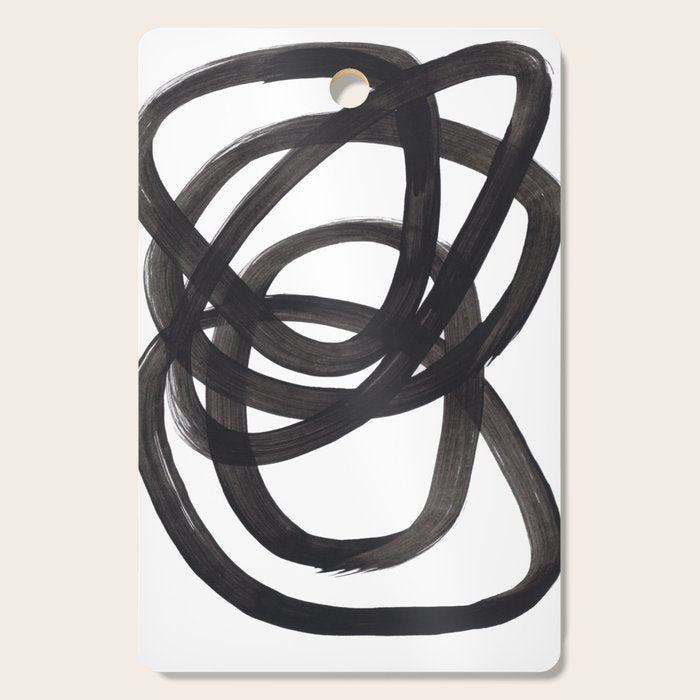 Black And White Minimalist Mid Century Abstract Ink Art Circle Swirls Black Circles Minimal Cutting Board Gallery Image 1