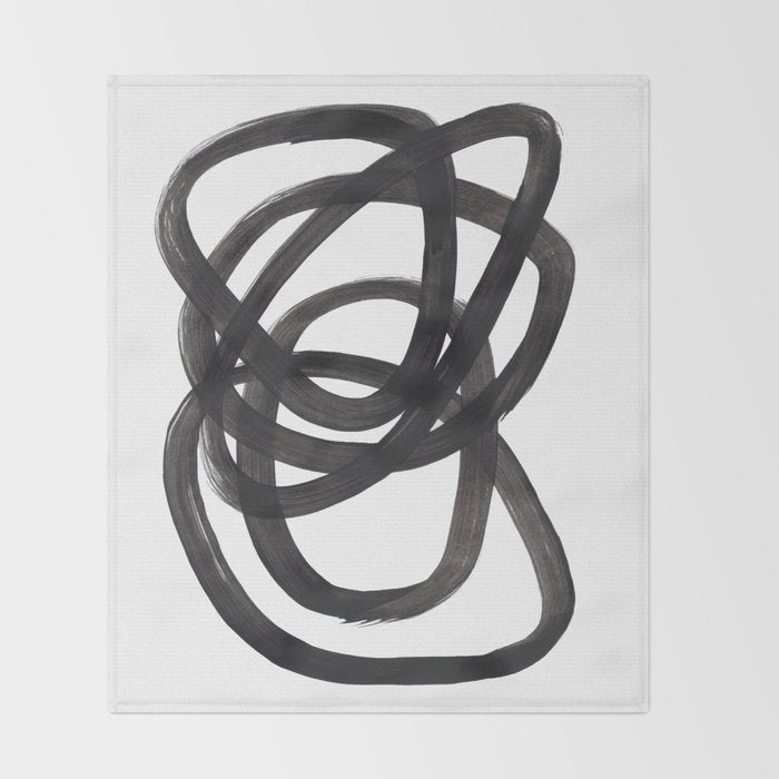Black And White Minimalist Mid Century Abstract Ink Art Circle Swirls Black Circles Minimal Throw Blanket Gallery Image 2
