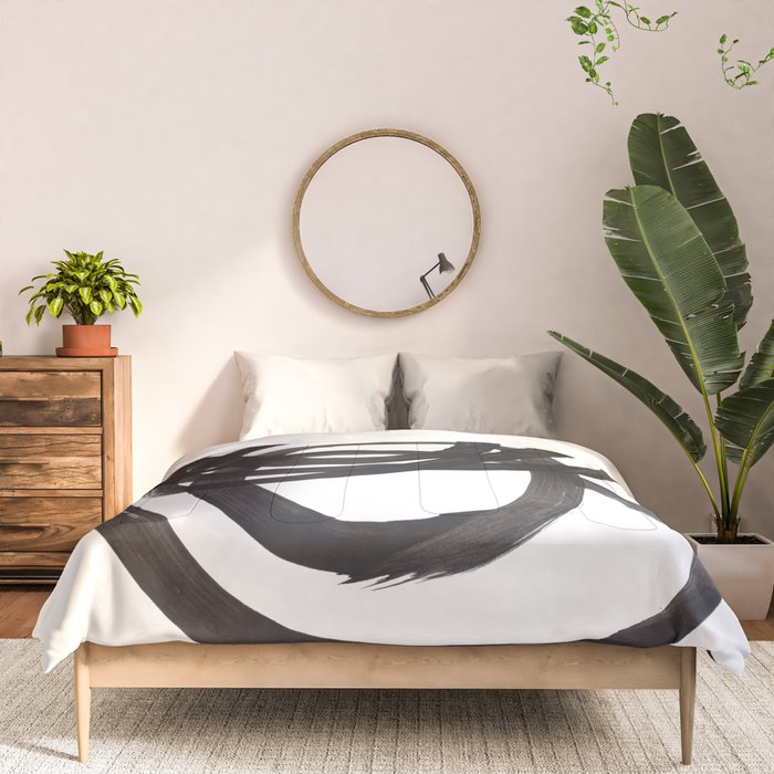 Black And White Minimalist Mid Century Abstract Ink Art Circle Swirls Black Circles Minimal Comforter Gallery Image 3