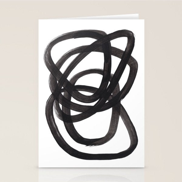 Black And White Minimalist Mid Century Abstract Ink Art Circle Swirls Black Circles Minimal Stationery Card Gallery Image 1