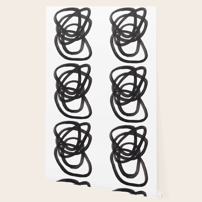 Black And White Minimalist Mid Century Abstract Ink Art Circle Swirls Black Circles Minimal Wallpaper Gallery Image 2