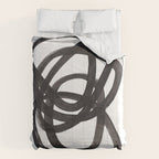 Black And White Minimalist Mid Century Abstract Ink Art Circle Swirls Black Circles Minimal Comforter Gallery Image 6