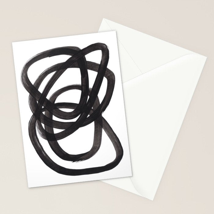 Black And White Minimalist Mid Century Abstract Ink Art Circle Swirls Black Circles Minimal Stationery Card Gallery Image 2