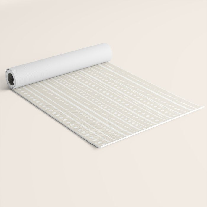 Bamako Textured Striped and Dotted Pattern in Pale Beige Cream and White Yoga Mat Gallery Image 2