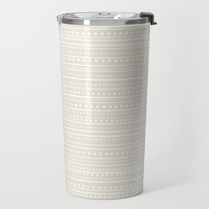 Bamako Textured Striped and Dotted Pattern in Pale Beige Cream and White Travel Mug Gallery Image 2