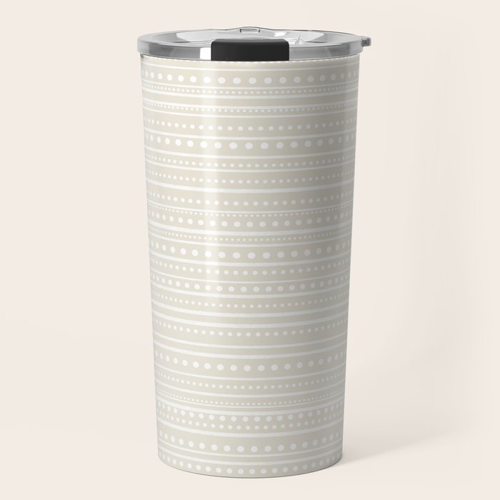 Bamako Textured Striped and Dotted Pattern in Pale Beige Cream and White Travel Mug Gallery Image 1